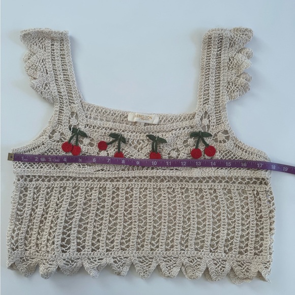 Rebellion Tan Crochet Crop Top with Cherry Details - Picture 3 of 7